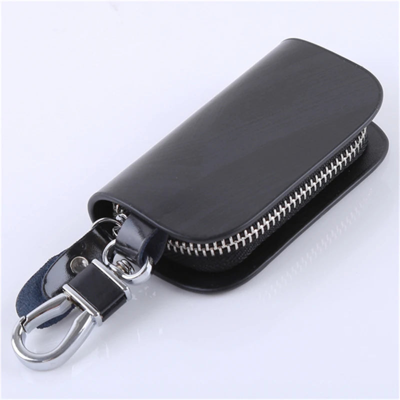 Leather Key Holder Housekeeper Keys Organizer Zipper Key Case Bag