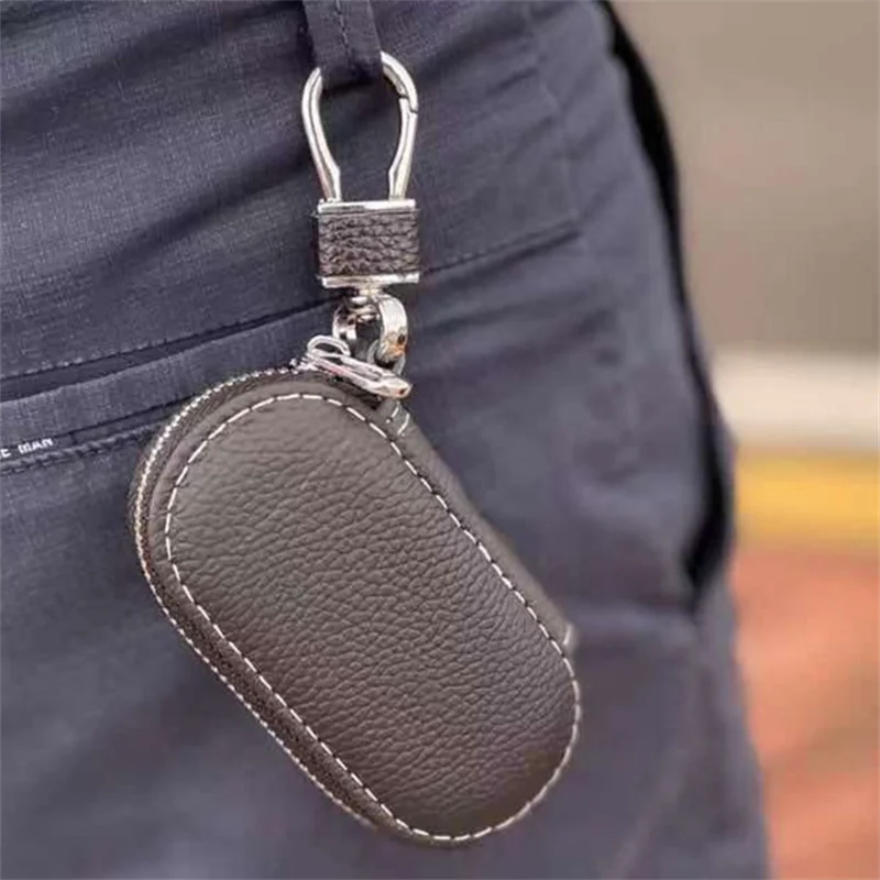 Leather Key Holder Housekeeper Organizer Zipper Key Case Bag