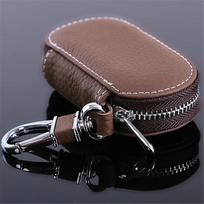 Leather Key Holder Housekeeper Organizer Zipper Key Case Bag