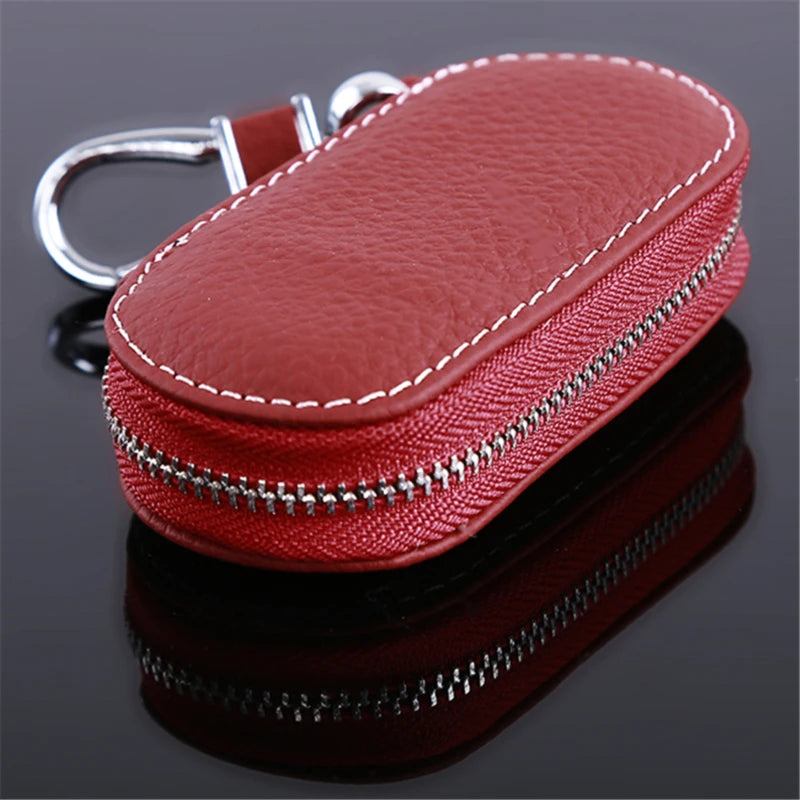 Leather Key Holder Housekeeper Organizer Zipper Key Case Bag
