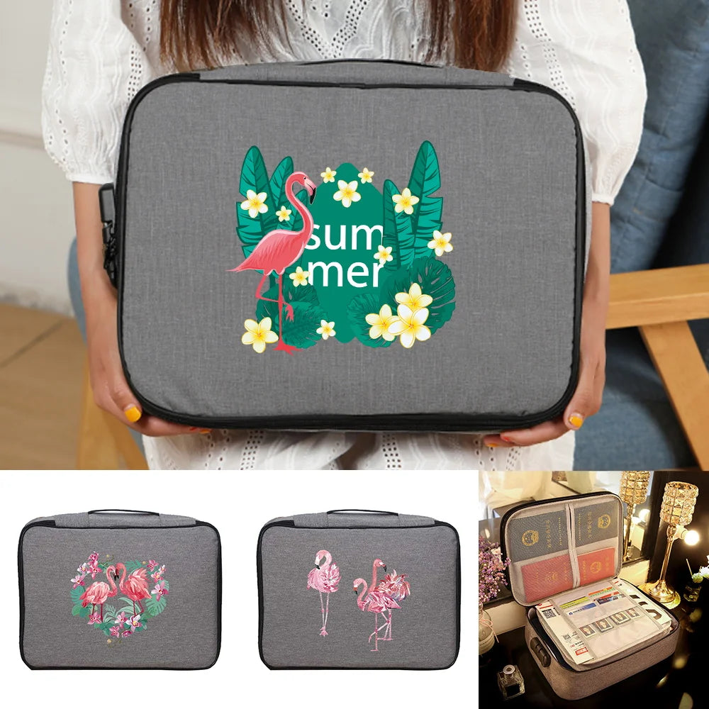 Flamingo Print Large File Lockbox Travel Handbag
