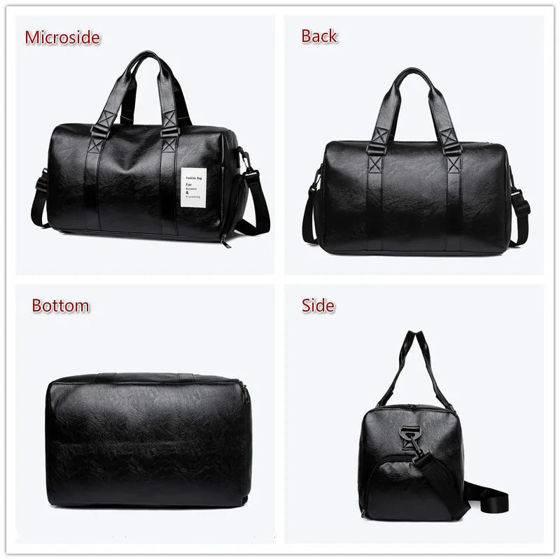 Men Leather Fitness Sport Travel Gym Duffle Bag with Shoe Compartment