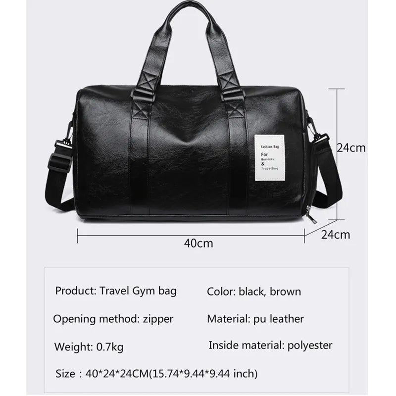 Men Leather Fitness Sport Travel Gym Duffle Bag with Shoe Compartment