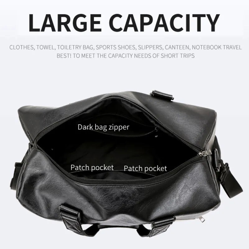 Men Leather Fitness Sport Travel Gym Duffle Bag with Shoe Compartment