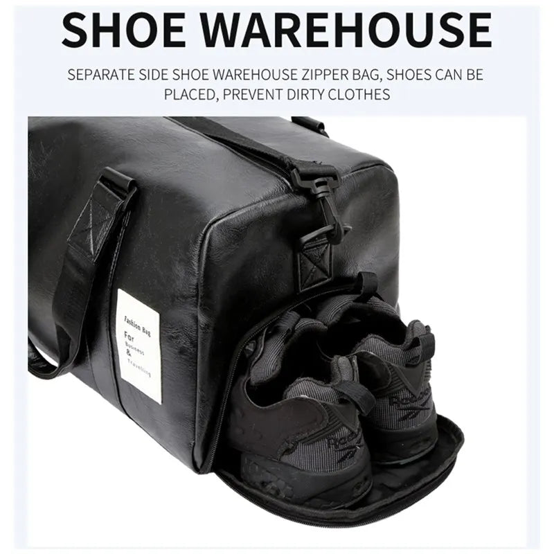 Men Leather Fitness Sport Travel Gym Duffle Bag with Shoe Compartment