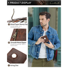 Men Leather Slim Wallet RFID Money Case Wallets with Airtag