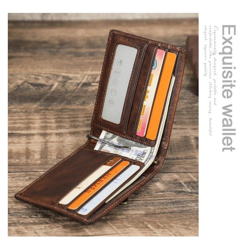 Men Leather Slim Wallet RFID Money Case Wallets with Airtag