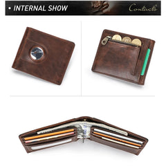 Men Leather Slim Wallet RFID for Airtag