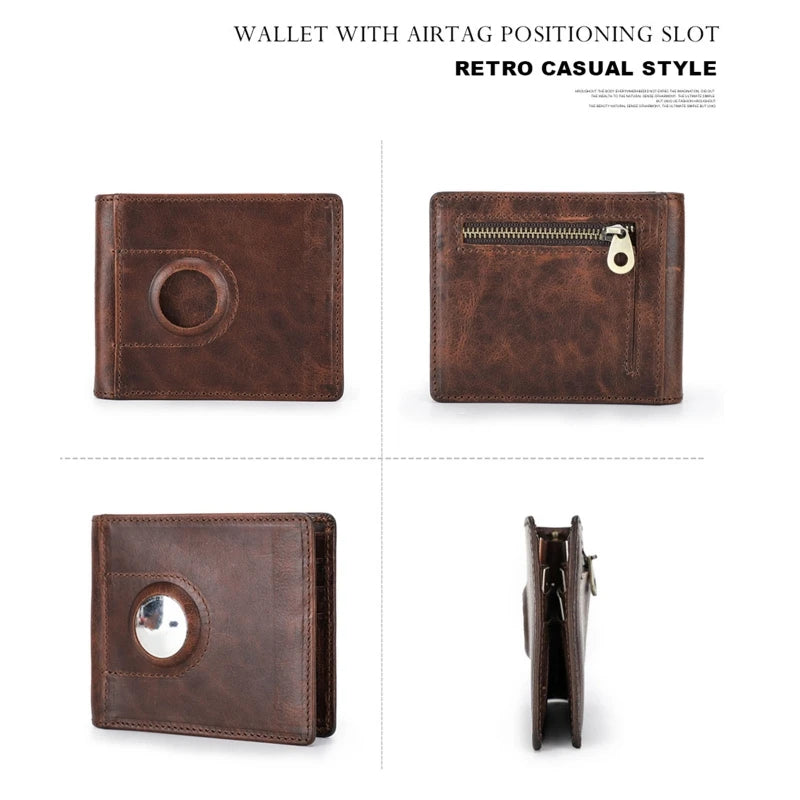 Men Leather Slim Wallet RFID for Airtag