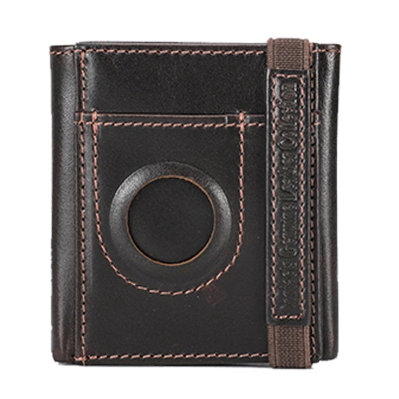 Men Leather Trifold Slim Wallet RFID Airtag Holder Credit Drop