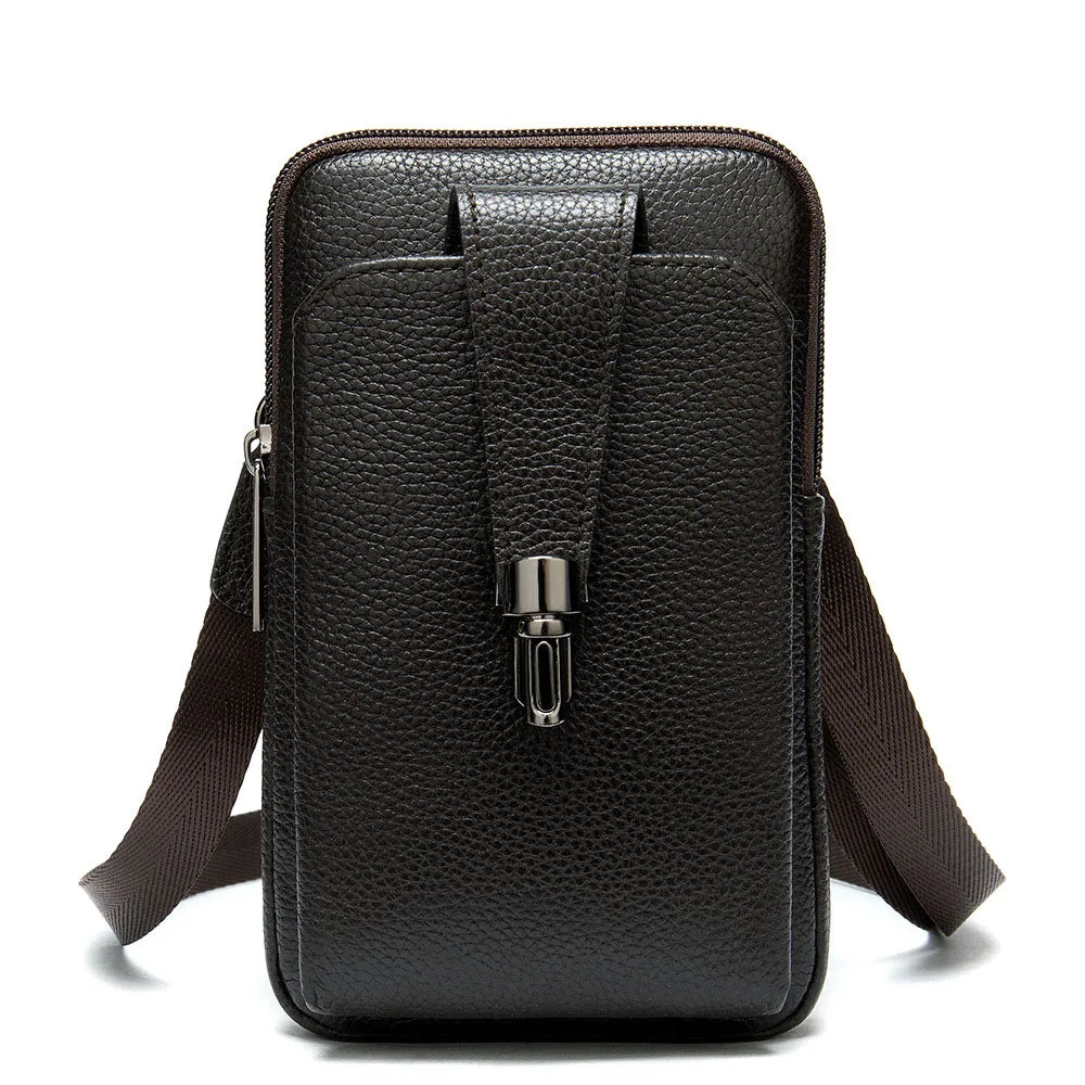 Men Leather Waist Bag Soft Embossed Leather Belt Shoulder Packet