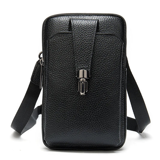 Men Leather Waist Bag Soft Embossed Leather Belt Shoulder Packet
