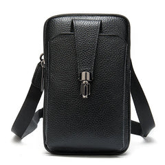Men Leather Waist Bag Soft Embossed Leather Belt Shoulder Packet