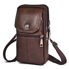 Men Leather Waist Bag Large Capacity Brown Belt Bag Crossbody Buckle