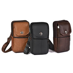 Men Leather Waist Bag Large Capacity Brown Shoulder Crossbody Bags