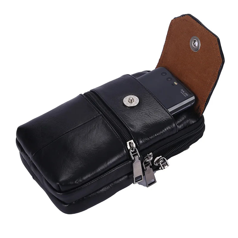 Men Leather Waist Bag Large Capacity Brown Belt Bag Crossbody Buckle