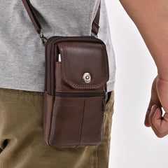 Men Leather Waist Bag Large Capacity Brown Belt Bag Crossbody Buckle