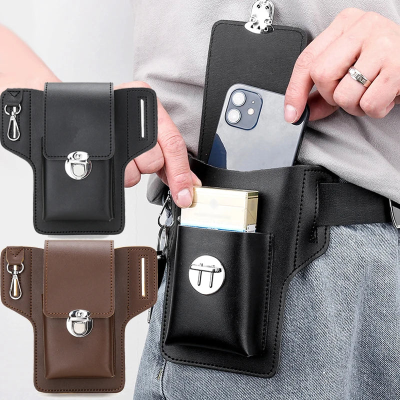 Men Leather Waist Bag Large Capacity Brown Shoulder Crossbody Belt Bag