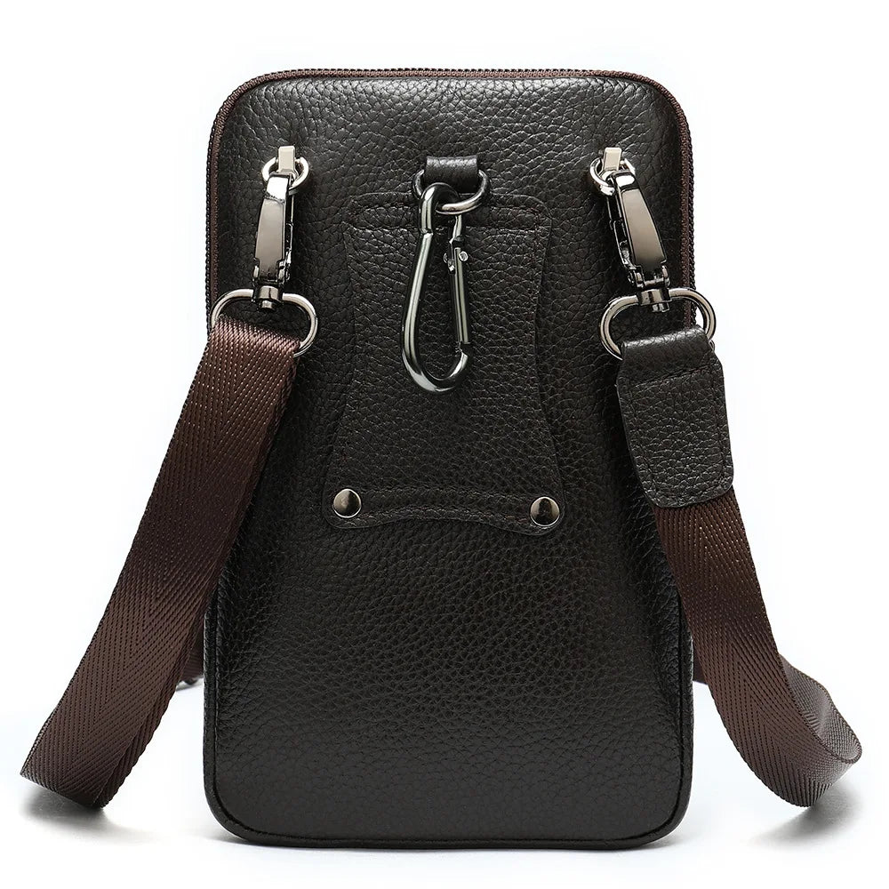 Men Leather Waist Bag Multifunction Outdoor Wear Mobile Phone Belts