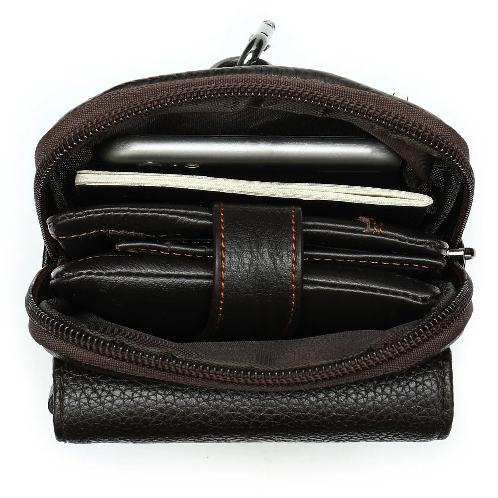 Men Leather Waist Bag Multifunction Outdoor Wear Mobile Phone Belts