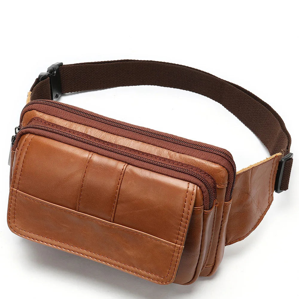 Men Leather Waist Bag Outdoor Pockets Chest Bag Man Shoulder Packet