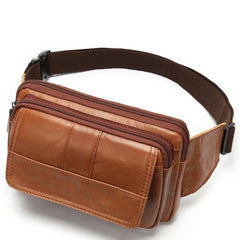 Men Leather Waist Bag Outdoor Pockets Chest Bag Man Shoulder Packet