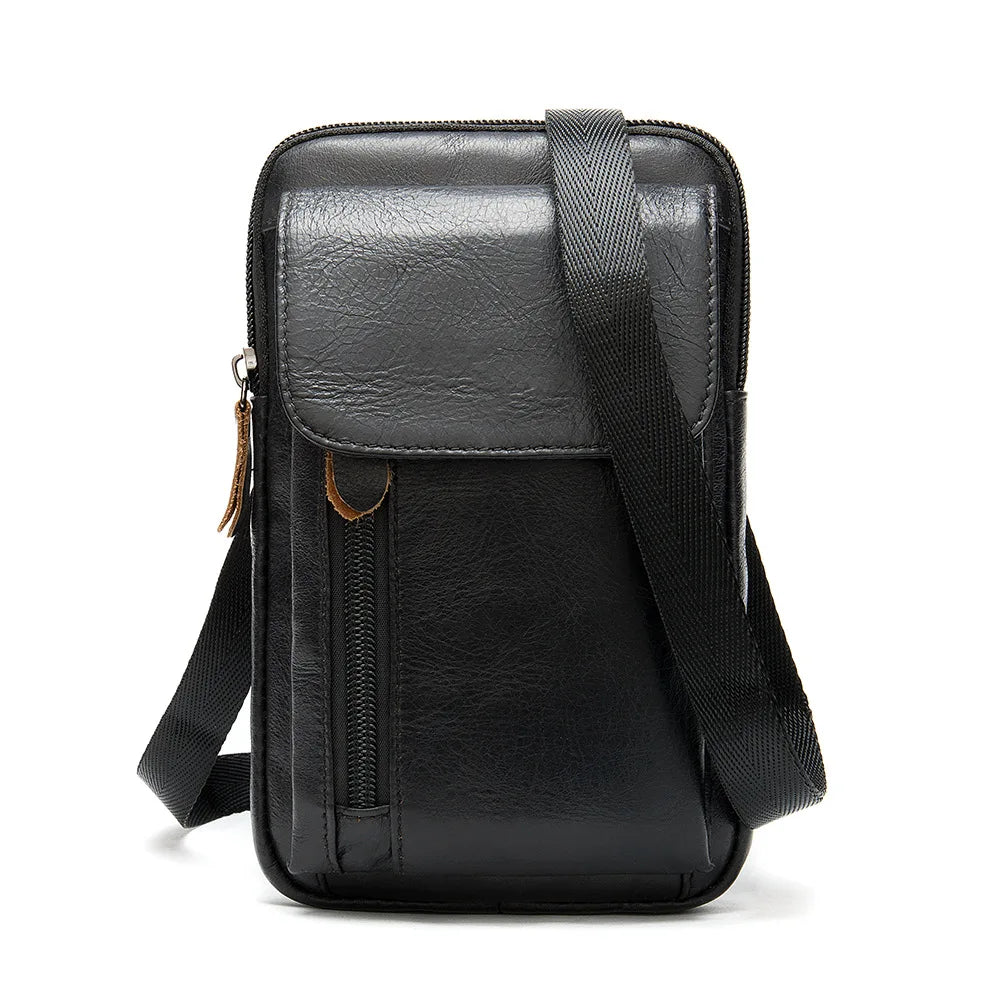 Men Leather Waist Bag Retro Shoulder Bag Versatile Belt 6.5 Inch Cell Phone Pock