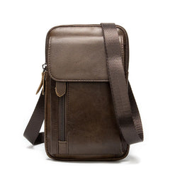 Men Leather Waist Bag Retro Shoulder Bag Versatile Belt 6.5 Inch Cell Phone Pock