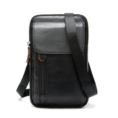 Men Leather Waist Bag Retro Shoulder Bag Versatile Belt 6.5 Inch Cell Phone Pock