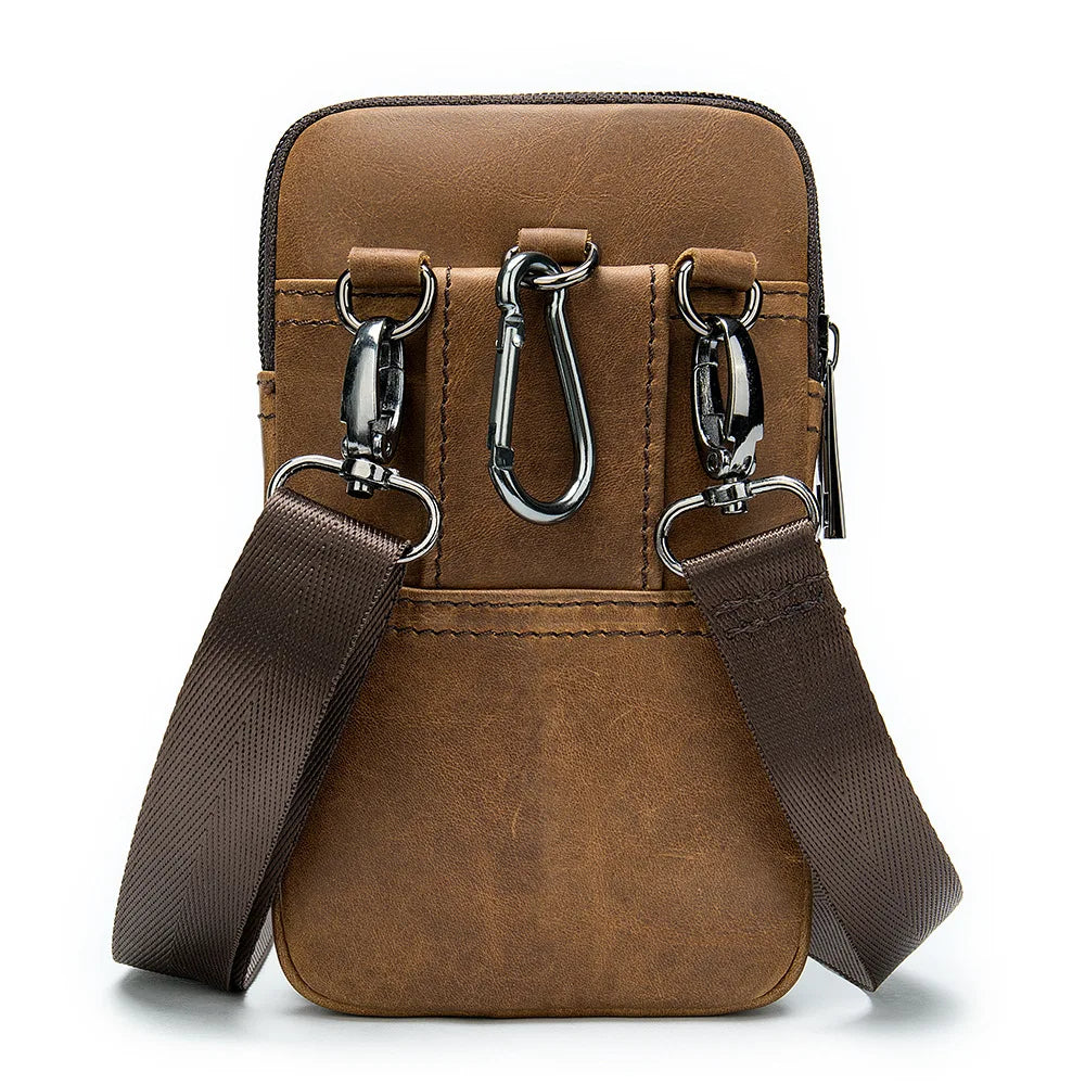 Men Leather Waist Bag Retro Shoulder Bag Outdoor Phone Pockets Waist Pack Bag