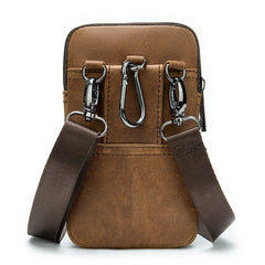 Men Leather Waist Bag Retro Shoulder Bag Outdoor Phone Pockets Waist Pack Bag