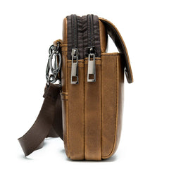 Men Leather Waist Bag Retro Shoulder Bag Outdoor Phone Pockets Waist Pack Bag