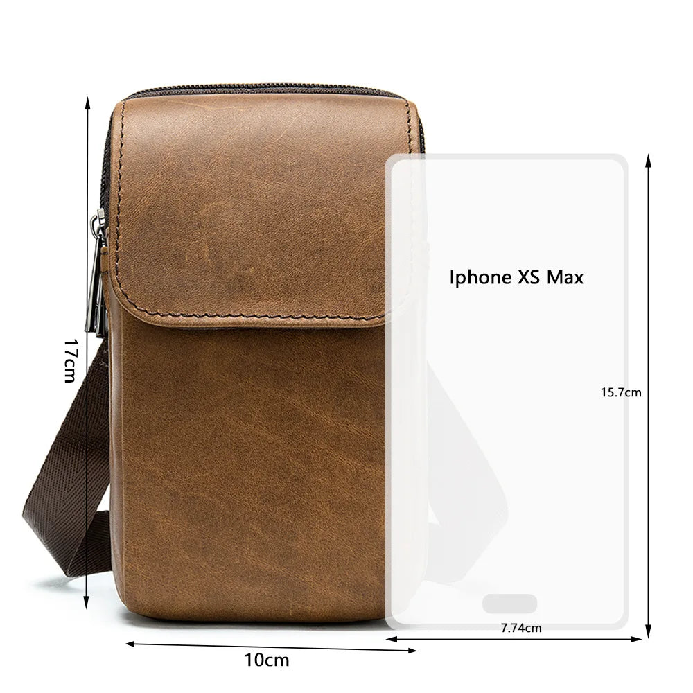 Men Leather Waist Bag Retro Shoulder Bag Outdoor Phone Pockets Waist Pack Bag