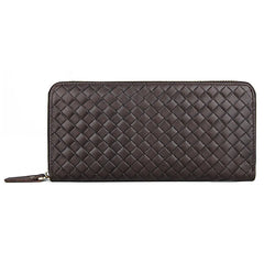 Men Long Wallet Cow Leather 100% Baby Cow Leather Woven Clutch Bag
