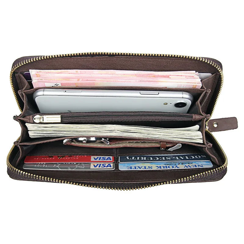Men Long Wallet Cow Leather 100% Baby Cow Leather Woven Clutch Bag