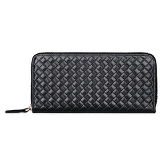Men Long Wallet Cow Leather 100% Baby Cow Leather Woven Clutch Bag