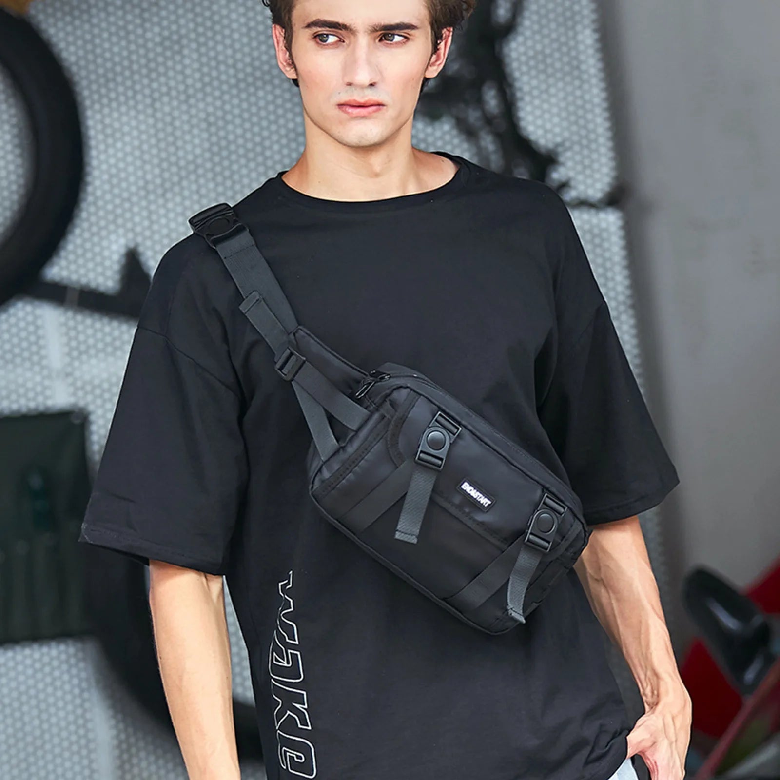 Men Messenger Bag Casual Buckle Shoulder Bag Large Capacity Tote Bag
