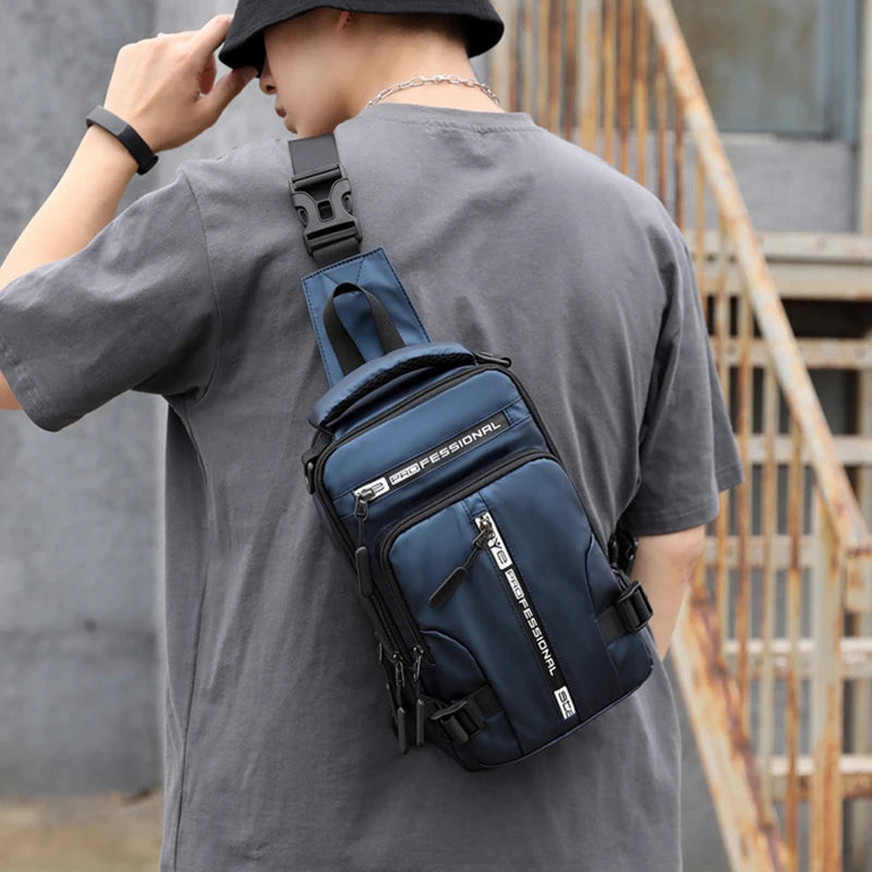 Men Nylon Backpack Rucksack Cross body Shoulder Bag USB Charging Port Travel