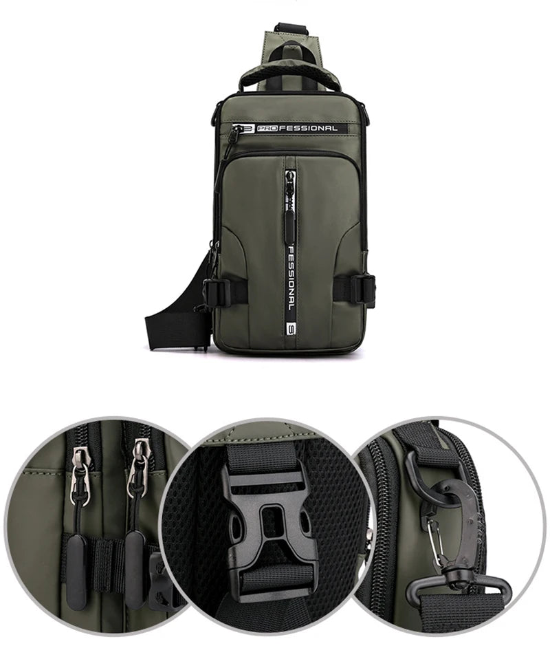Men Nylon Backpack Rucksack Cross body Shoulder Bag USB Charging Port