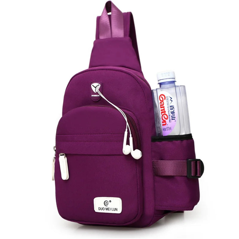 Men Nylon Crossbody Chest Pack Backpack USB Charging Sports Handbag