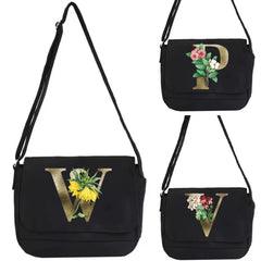 Outdoor Crossbody Tote Canvas Messenger Travel Bag Golden Flower