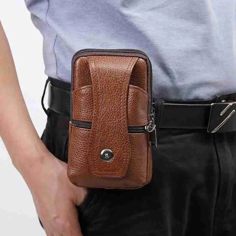 Men PU Leather Fanny Waist Bag Classic Texture Business Casual Phone Bag
