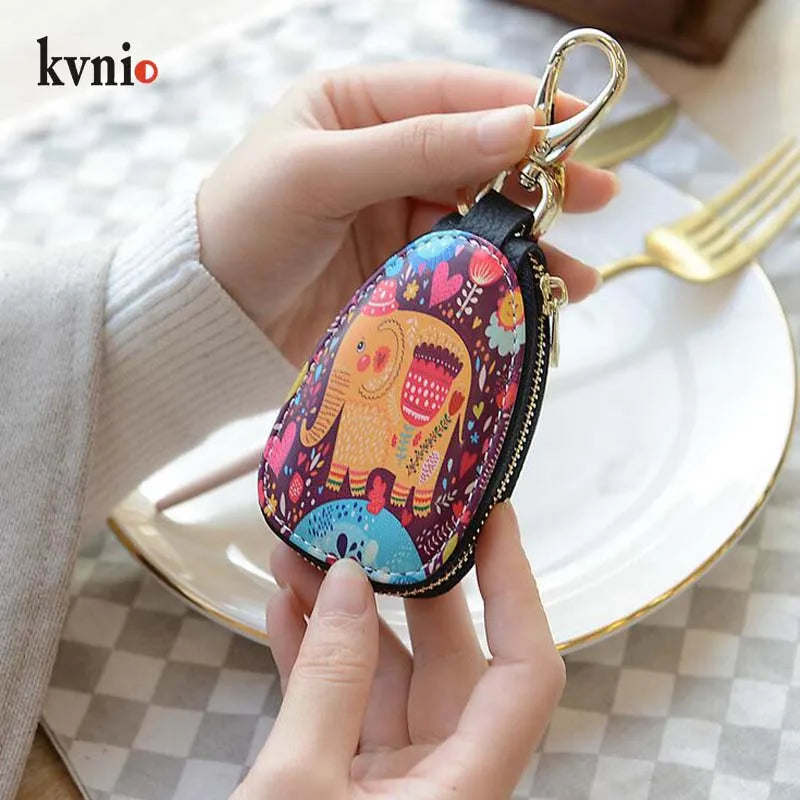 Unisex Cartoon PU Leather Key Wallets Zipper Bag Key Case Organizer