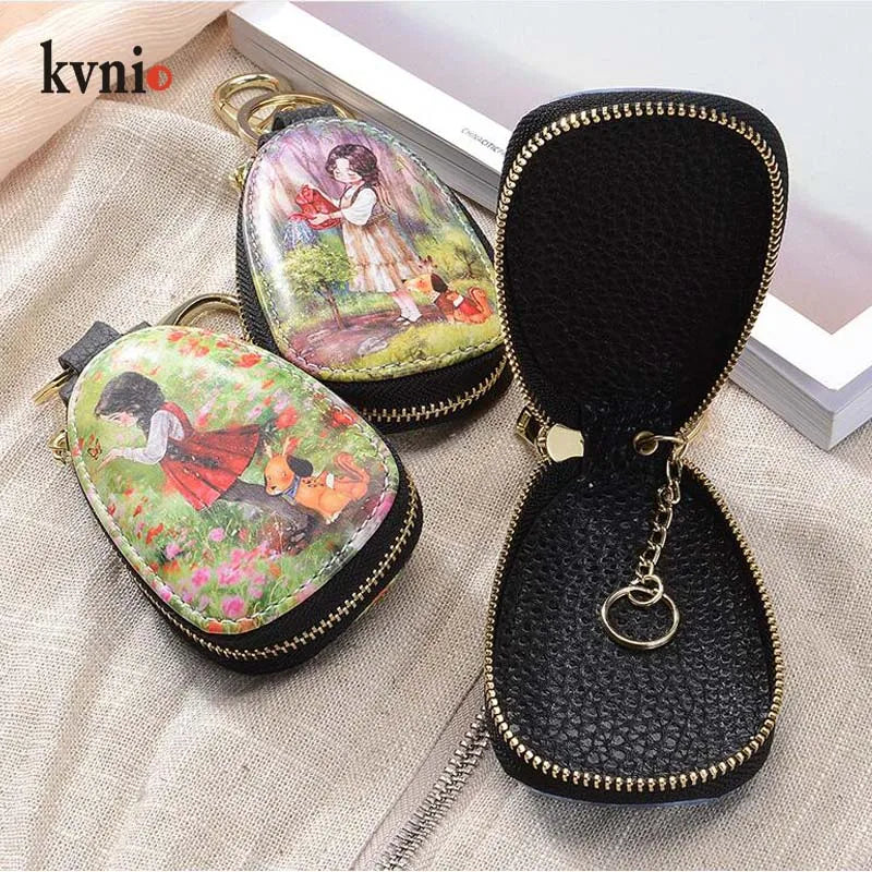 Unisex Cartoon PU Leather Key Wallets Zipper Bag Key Case Organizer