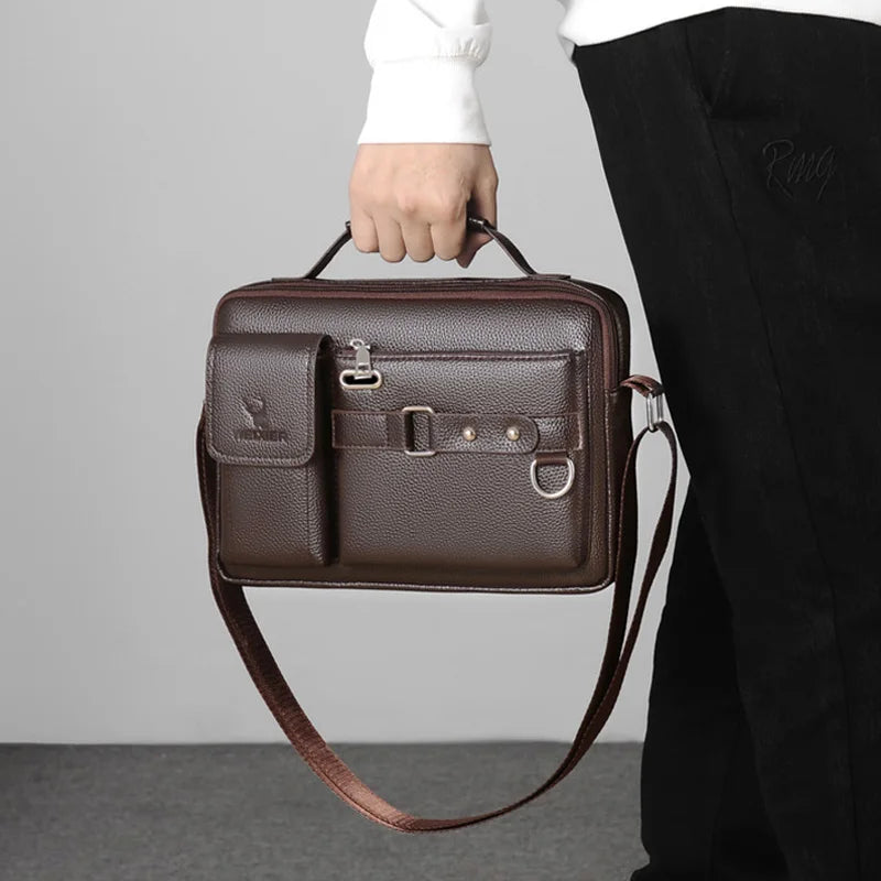 Men PU Leather Shoulder Crossbody Bag Laptop Briefcase w/ Strap 2022