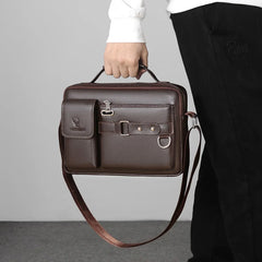 Men PU Leather Shoulder Crossbody Bag Laptop Briefcase w/ Strap 2022