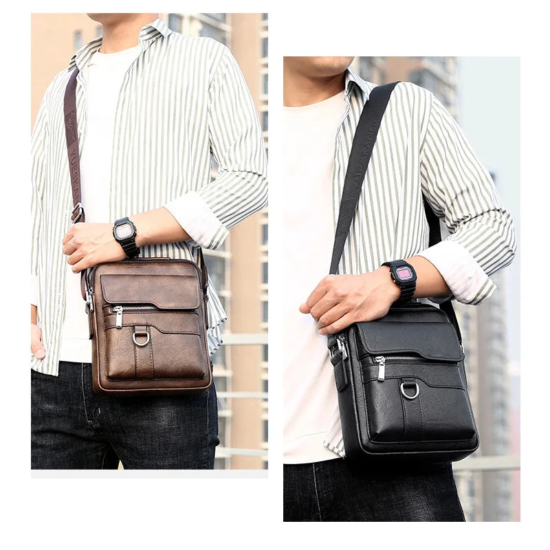 Men PU Leather Shoulder Crossbody Bag Laptop Briefcase