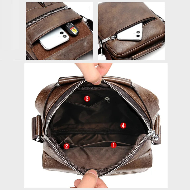 Men PU Leather Shoulder Crossbody Bag Laptop Briefcase