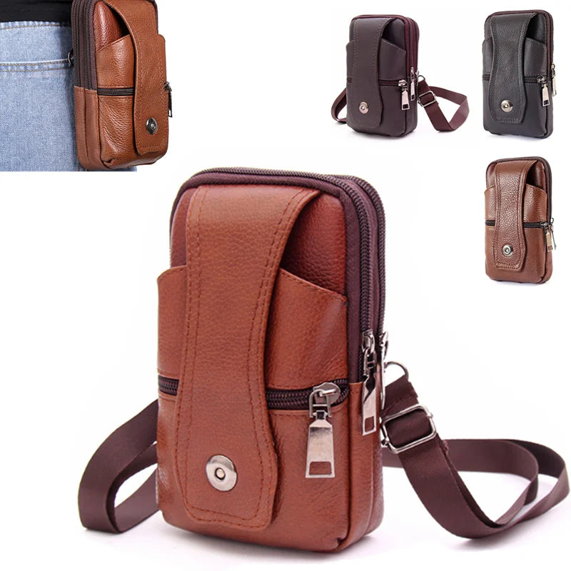 Large Capacity Brown Waist Bag Crossbody Shoulder Multi-layer Mob