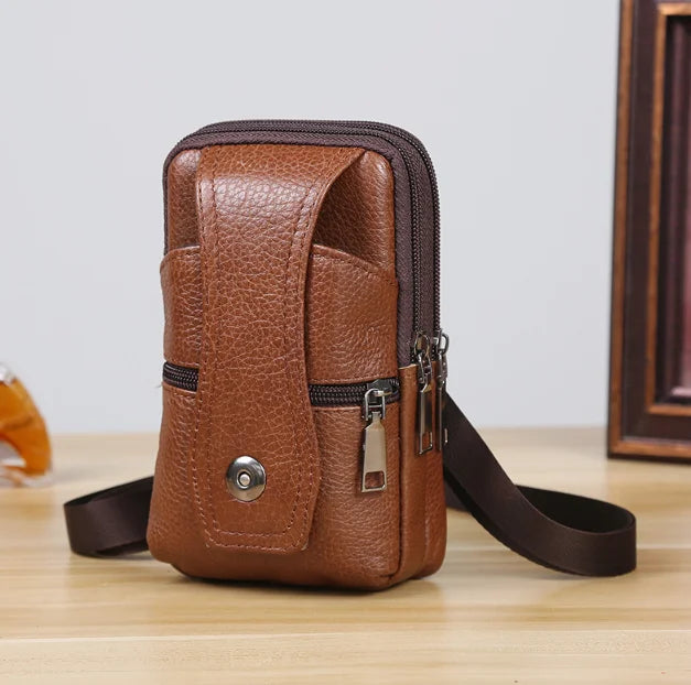Large Capacity Brown Waist Bag Crossbody Shoulder Multi-layer Mob